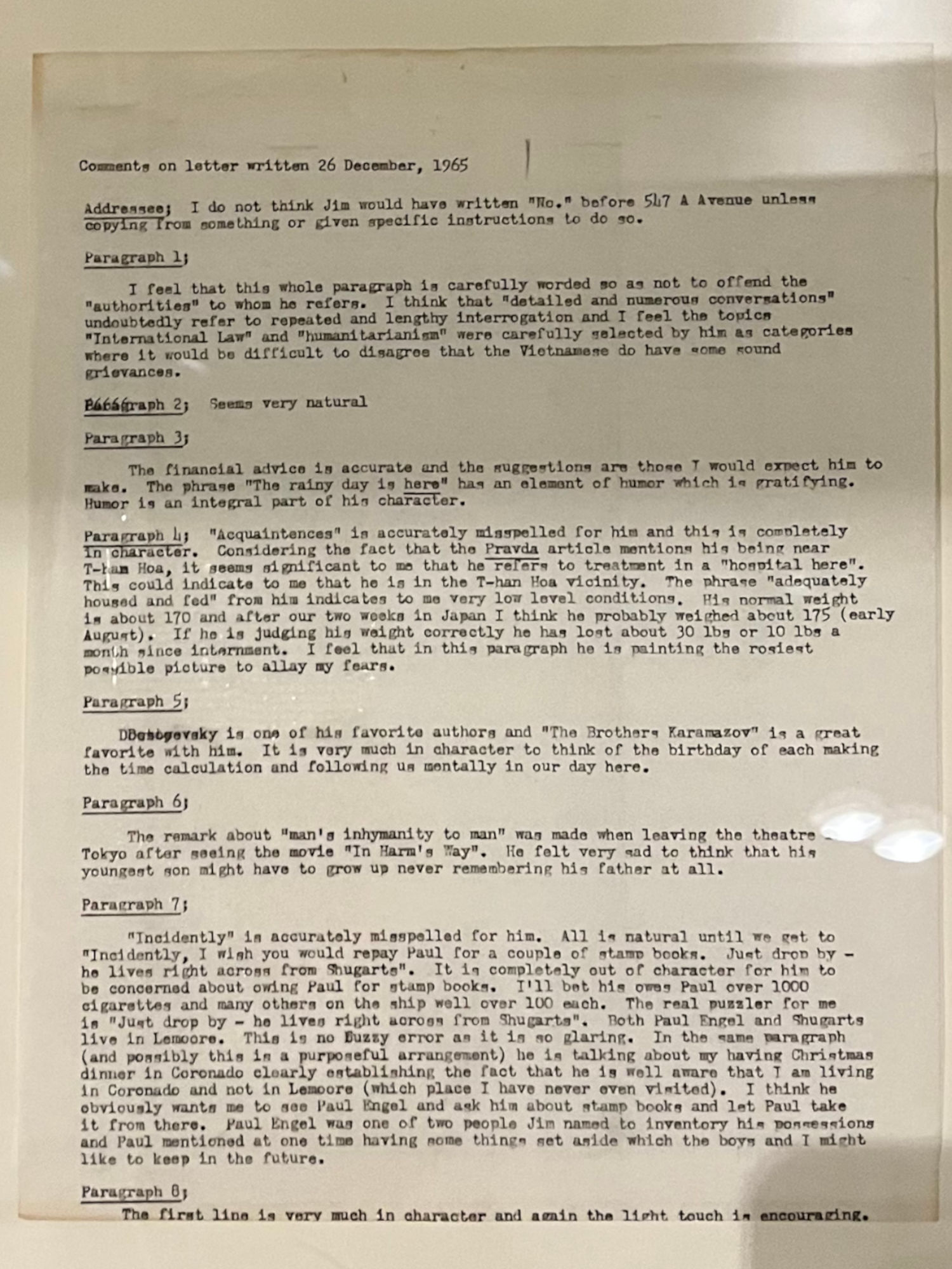 Sybil Stockdale December Letter Comments