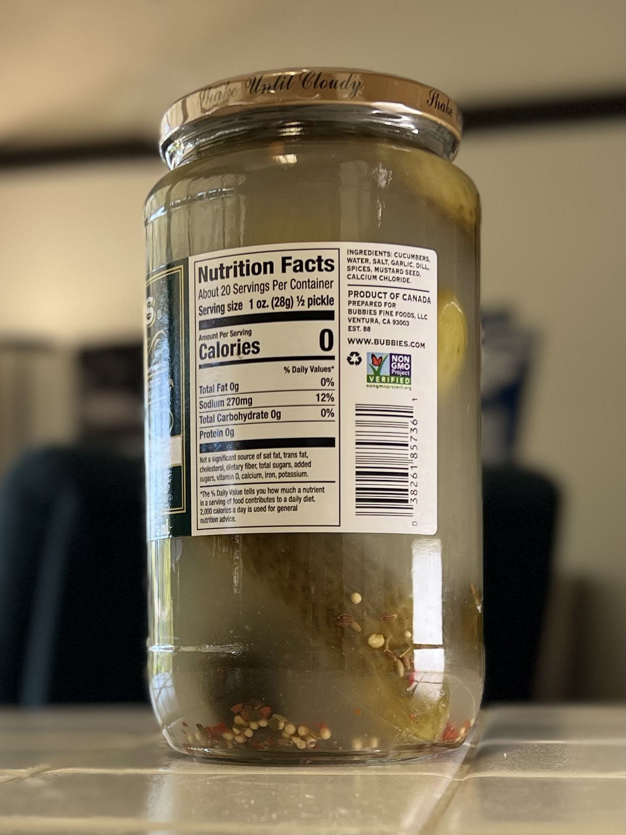 Bubbies Nutrition Facts