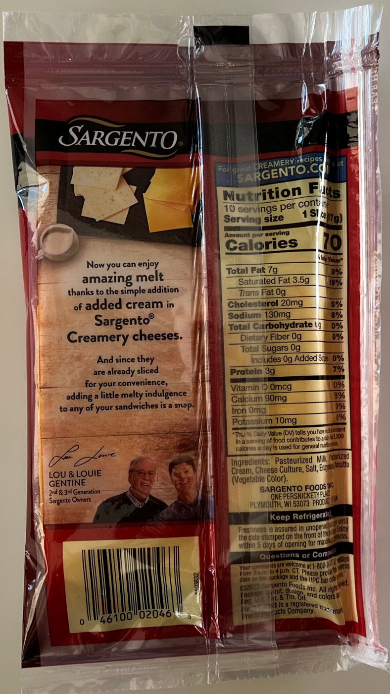 Cheddar Sargento Creamery Nutrition Facts