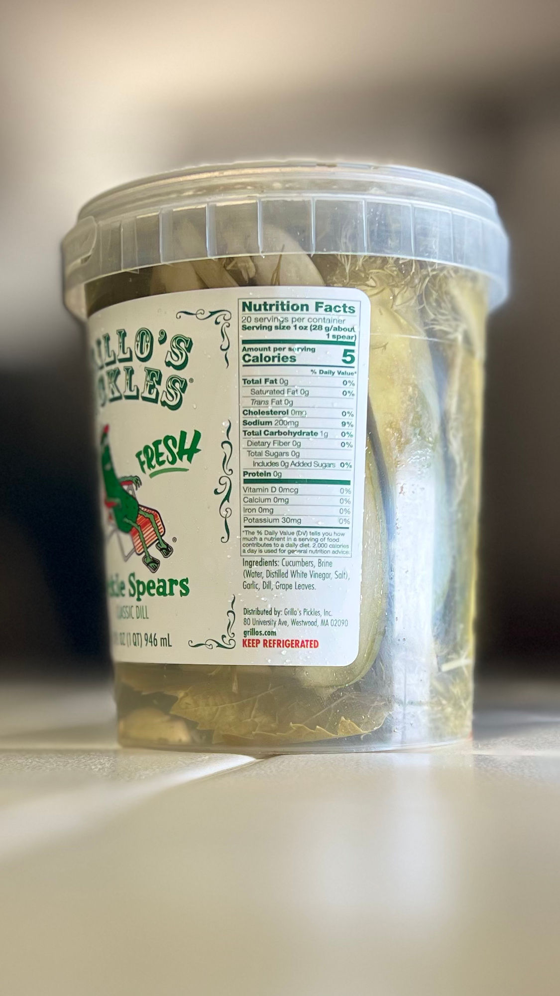 Grillo's Pickles Nutrition Facts