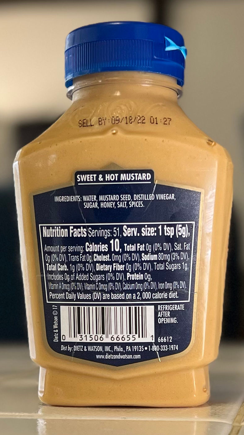 Dietz Watson Nutrition Value Sweet Hot Mustard Dietz Watson Nutrition Value