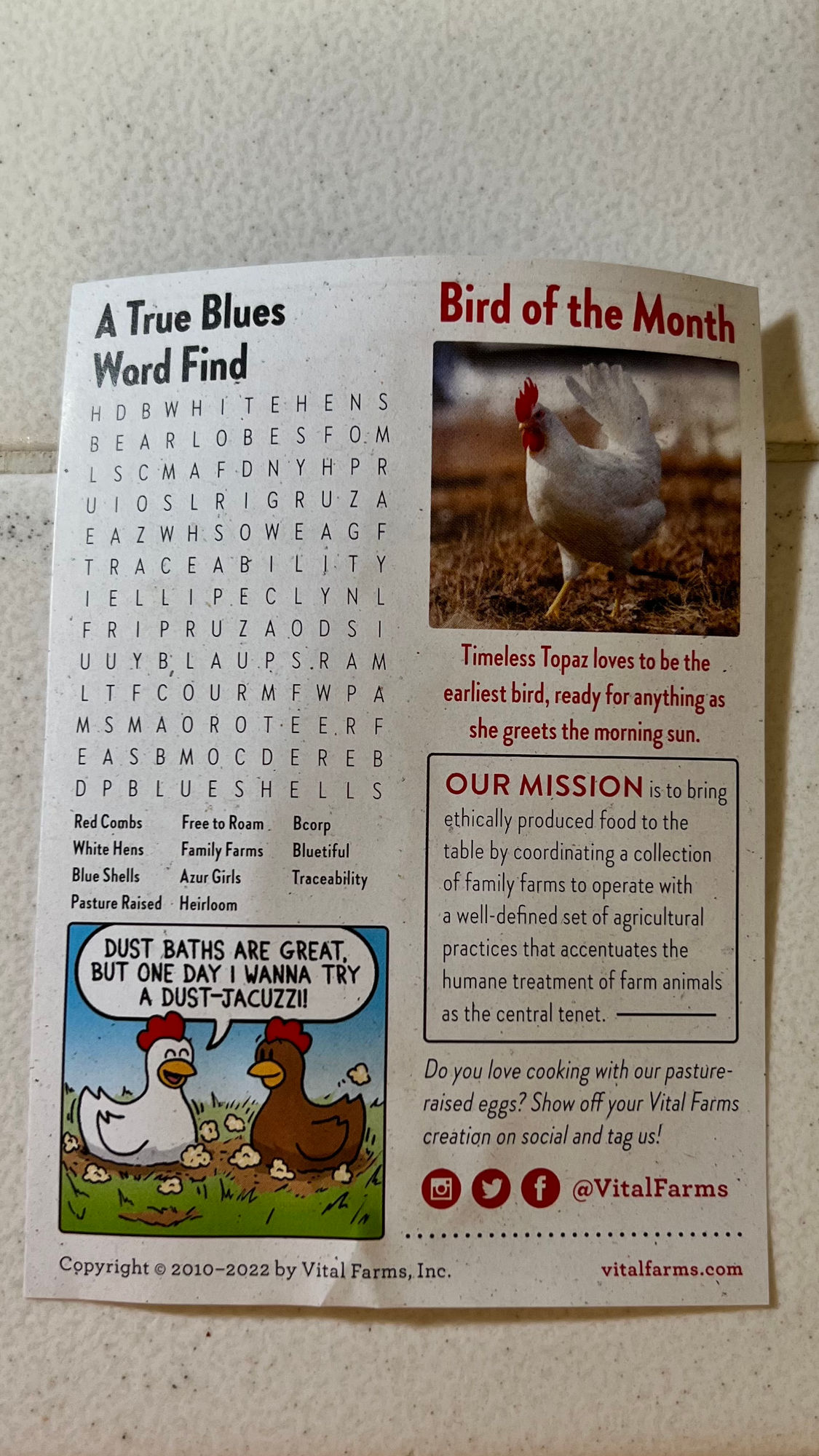 Vital Farms Eggs Bird of the Month