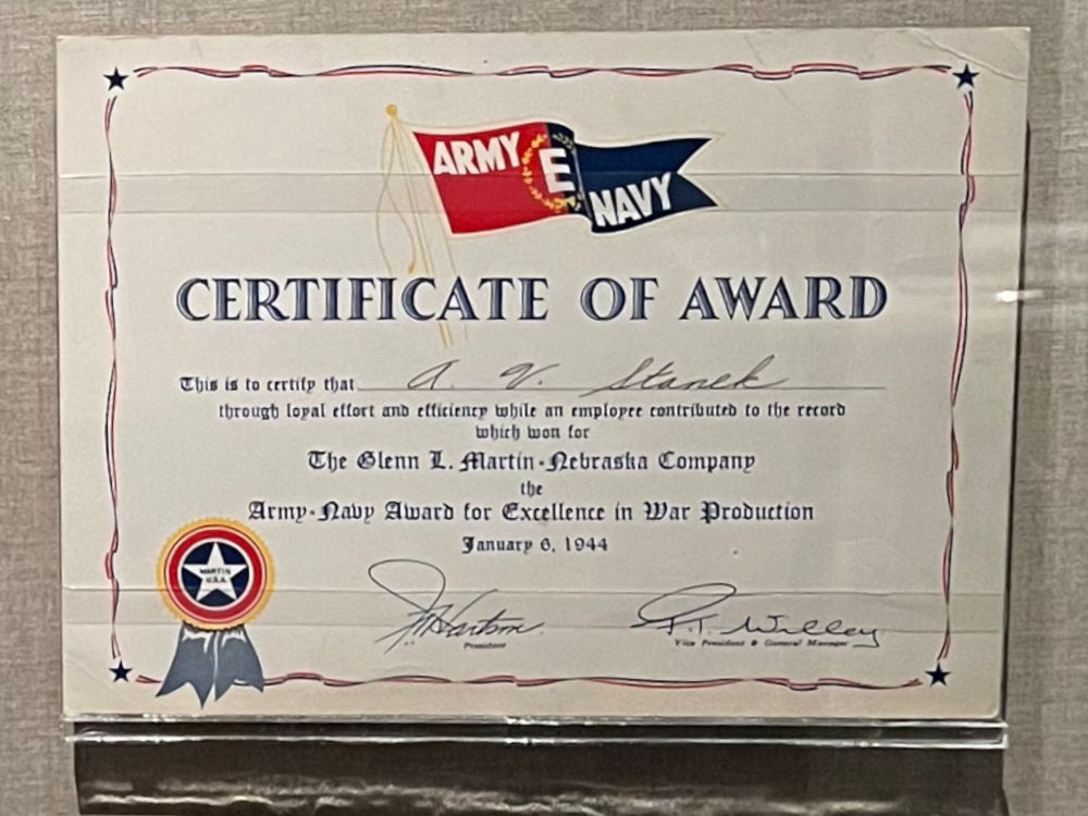 Certificate Martin Bomber Plant Certificate