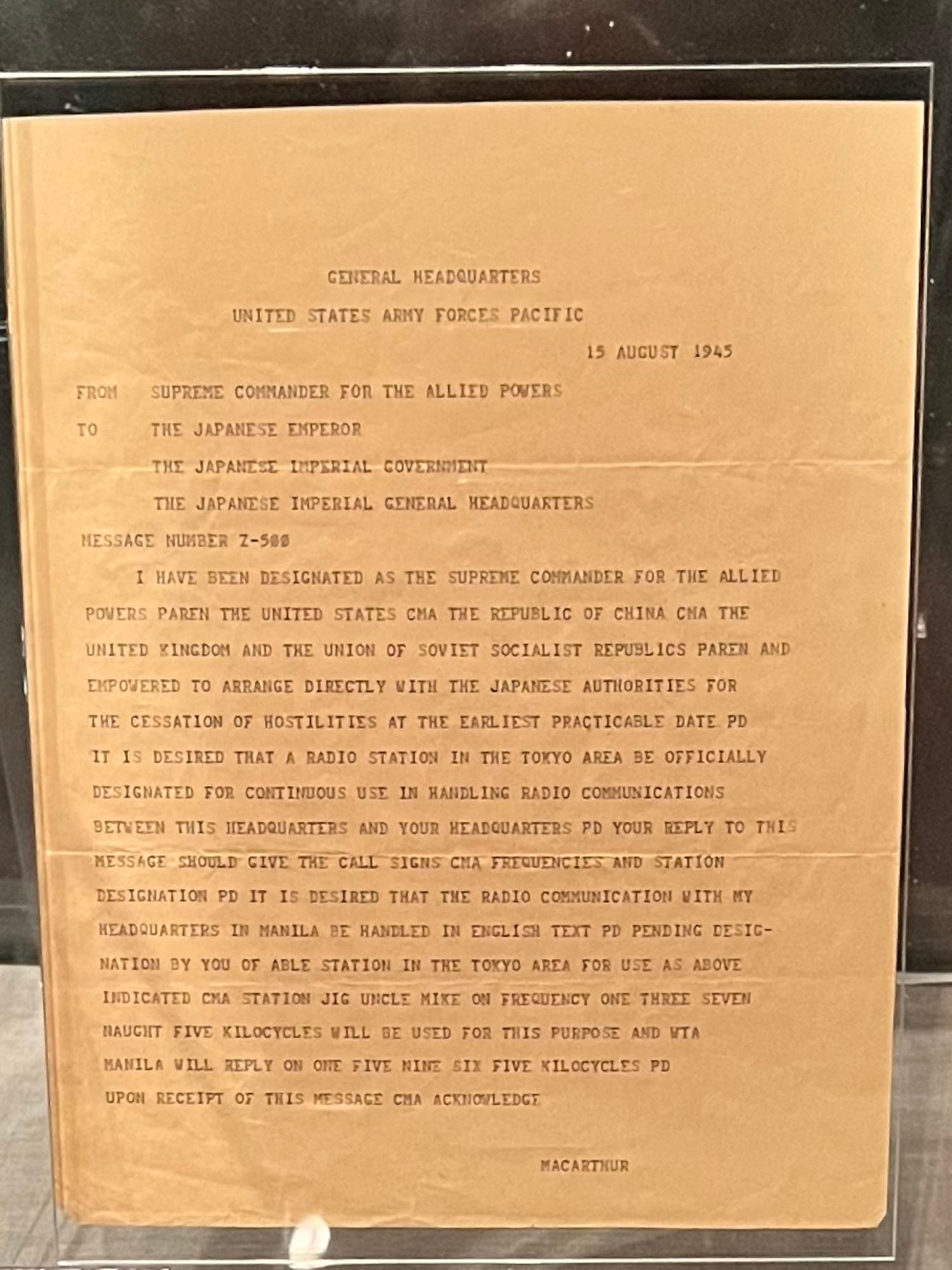 Allied Forces Cessation Teletype WWII Allied Forces Cessation Teletype